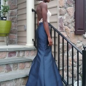 Navy blue and Sequin Prom Dress